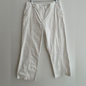 LIZGOLF White Cropped Cotton Pants Side Buttoned Pockets Summer Casual Golf